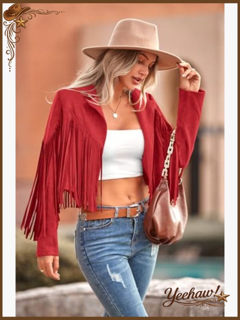 Fringe Faux Suede Leather Motorcycle Cropped Coat Jacket - Picture 4 of 7